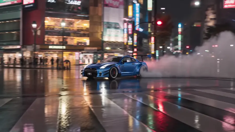 R35 GT-R — 젖은 노면의 반사